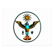 aztec clear orange blue eagle sun symbols pagan .p post card