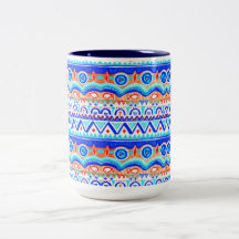 Aztec Colourful Blue Orange And White Pattern Mug