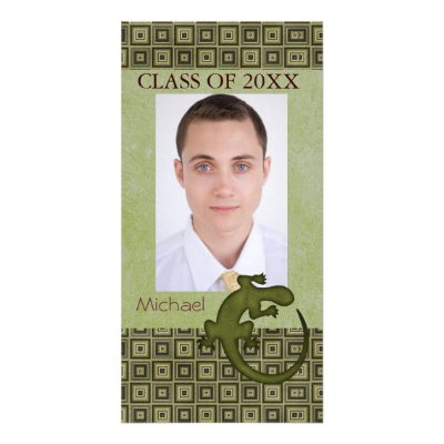 aztec lizard greens senior pic class of personalized photo card by secret_corner