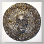 Aztec/Mayan Calendar With Skull Poster