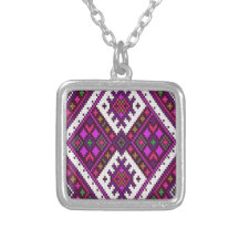 Aztec pixel pattern in pink and green. pendant
