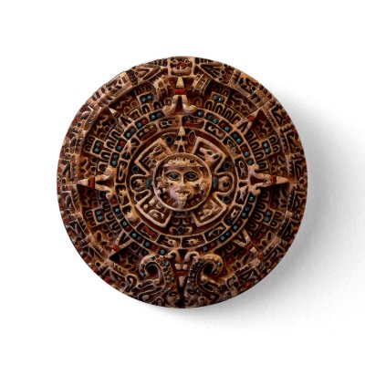 "AZTECA" Mayan Sun-Calender Button by RavenSpiritPrints