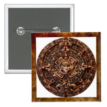 "AZTECA" Mayan Sun-Calender Square Button
