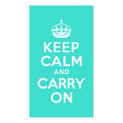 Azure and Turquoise Keep Calm and Carry On Business Card by vintage_emporium