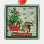 Azure Axis & Rose Owl Merry Christmas Sleigh Ride Christmas Tree Ornament