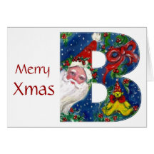 B LETTER / SANTA CLAUS WITH RED RIBBON MONOGRAM GREETING CARDS
