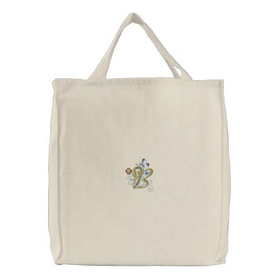 B monogram floral butterfly embroidered tote bag by JameneEmbroidery