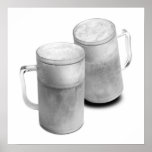 B&W Beer Mugs Poster Print - Frosty Beer Posters
