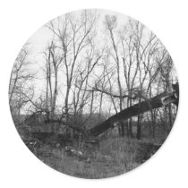 B&W - Dead & Broken Tree In A Field Round Sticker