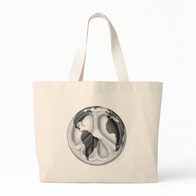 B&W Earth-peace sign Tote Bags by Curious_Dreams
