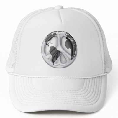 B&W Earth-peace sign Hats by Curious_Dreams