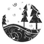 b&w forest round stickers