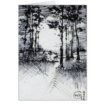B&W Full Moon in the Forest Sketch Cards