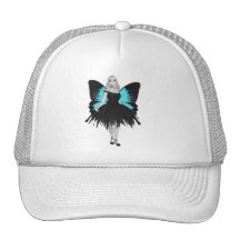 B&W Goth Ballerina & Blue Butterfly Wings Mesh Hats