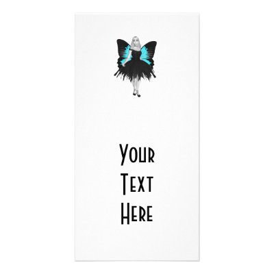 B&W Goth Ballerina & Blue Butterfly Wings Photo Card Template by VoXeeD