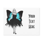 B&W Goth Ballerina & Blue Butterfly Wings Postcard