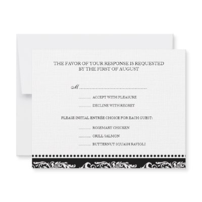 B&W scroll elegant rsvp wedding response card by FidesDesign