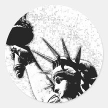 B&W Statue of Liberty Round Stickers