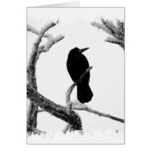 B&W Winter Raven Edgar Allan Poe Cards