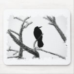 B&W Winter Raven Edgar Allan Poe Mousemats