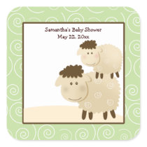 Baa Baa Sheep Neutral Green SQUARE Favour Sticker