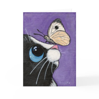 Baby and the Large White - Cat Art Greeting Card by LisaMarieArt