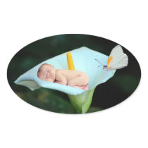 Baby and waterlily flower gift oval sticker