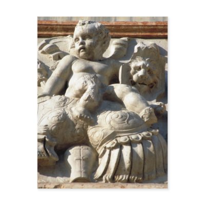 Baby Angel & Lion Sculpture Postcard by toyhouse