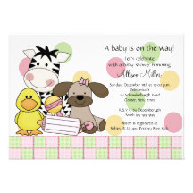 Baby Animals Girl Baby Shower Invitation