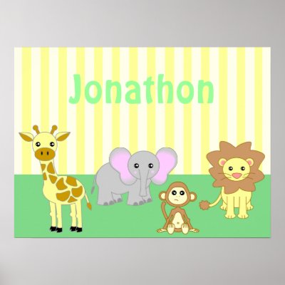 Baby Animals Nursery Poster/ Print - Child's Name by JKLDesigns