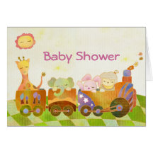 Baby Animals on Choo Choo Train: Baby Shower Greeting Card