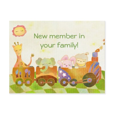 Baby Animals on Choo Choo Train: New Baby Postcard by daphne1024