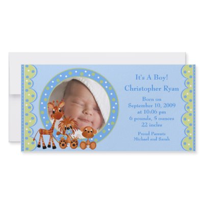 Baby Animals PHOTO  Boy Birth Announcement by celebrateitinvites