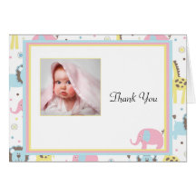 Baby Animals Pink Elephant Thank You Greeting Card