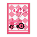 Baby Announcement Pink Tractor with Balloons Postcard