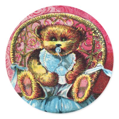Baby Bear Benny - Letter B - Vintage Teddy Bear Round Sticker by pinkalmond