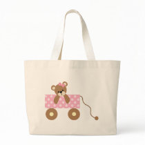 Baby Bear in Cute Pink Wagon Canvas Bag