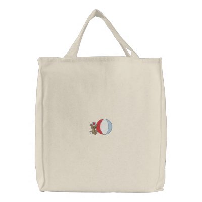Baby Bear with Ball Embroidered Tote Bag Baby Bear with Ball Embroidered Tote Bag