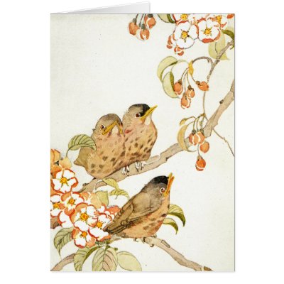 Baby Birds and Apple Blossoms Greeting Card by Cardgallery