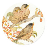 Baby Birds and Apple Blossoms Round Sticker