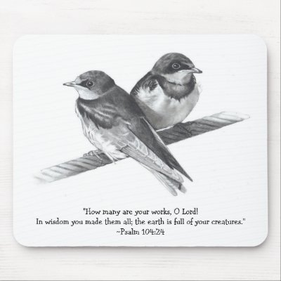 Baby Birds: Bible Verse: Psalms: Pencil Realism Mouse Pad by joyart
