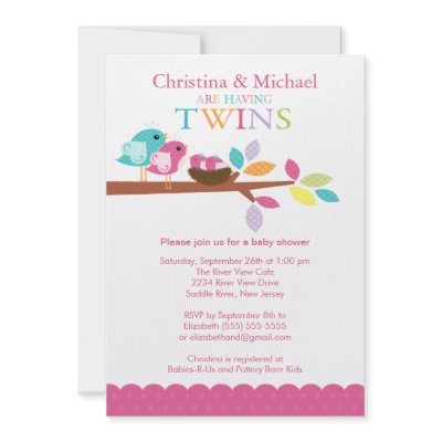 Baby Birds Nest Twins Baby Shower Invitations by celebrateitinvites