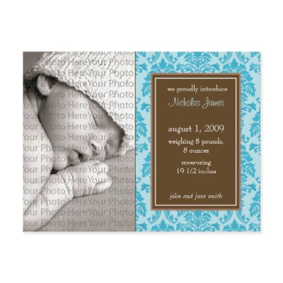 Baby Birth Announcement Baroque Vintage Blue by BeezKneez