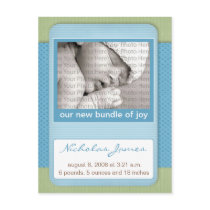 Baby Birth Announcement Blue Polka Dots