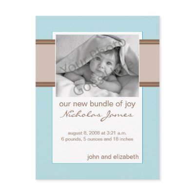 Baby Birth Announcement Brown and Blue by BeezKneez