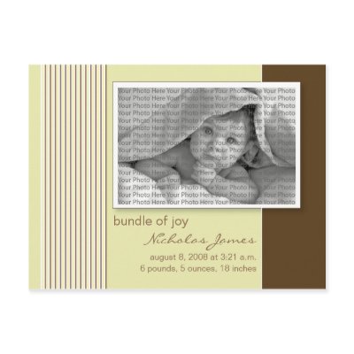 Baby Birth Announcement Khaki Chocolate Stripes Postcards by BeezKneez