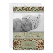 Baby Birth Announcement Vintage Brown Green