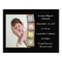 Baby Blocks Birth - Black Personalized Invitation