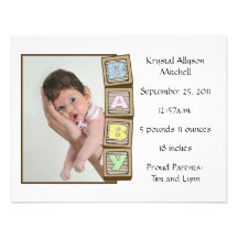 Baby Blocks Birth - White Invite