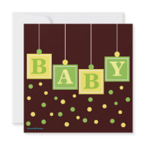 BABY Blocks Yellow Green Neutral Baby Shower Personalized Announcements
